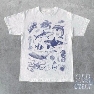 Vintage 90s Tattoo Sea Animal Tshirt, Retro Ocean Nature Shirt